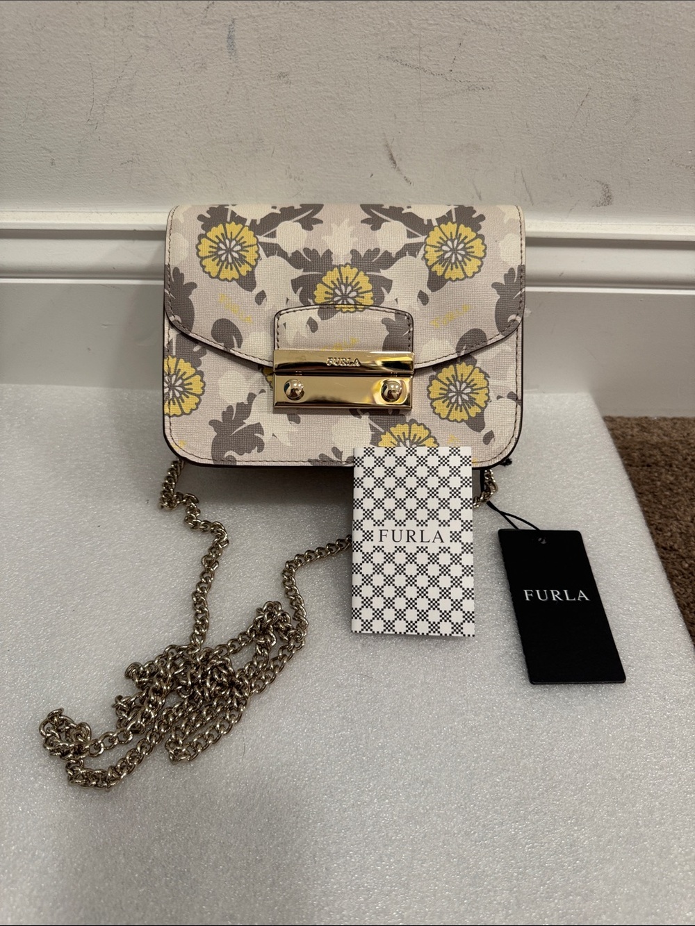Furla Metropolis floral print leather crossbody bag NWT